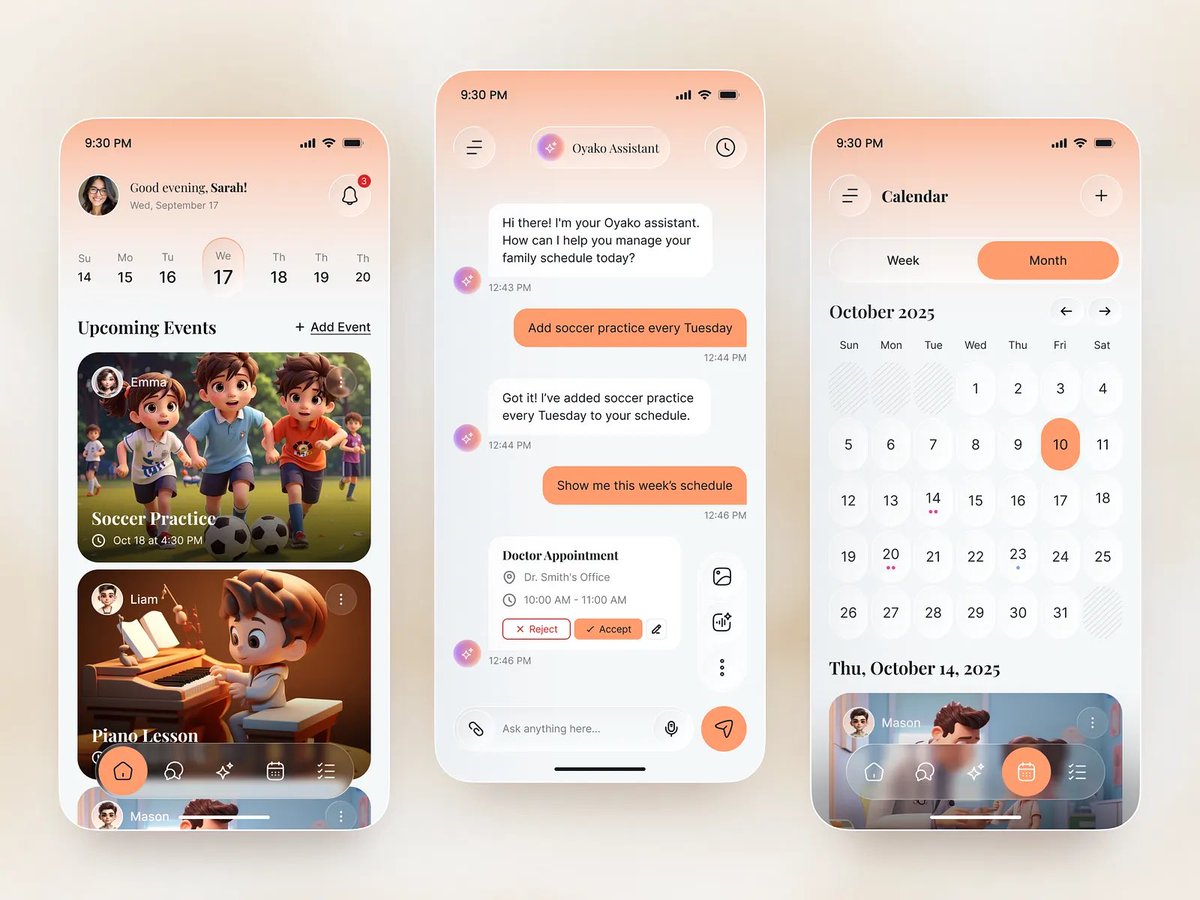 hello_designers's tweet photo. AI Family Assistant Mobile App UI Design https://t.co/pkHFS6bWdf