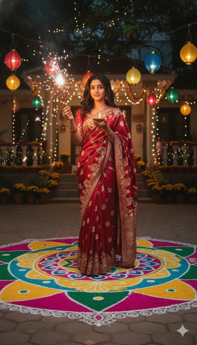 🪔 50 Dilwali Cinematic Prompts All Awesome Prompts Let's Try 🪔

⭐ Only For Girls ⭐

🌸 Use Google Gemini ai 🌸 

♥️ Please Like, Retweet and comment your Edit result ♥️ 

All 50 Prompts ⤵️

1. A retro Diwali frame: woman in deep red and cream lehenga with golden embroidery,