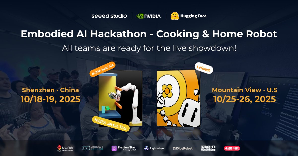 seeedstudio's tweet image. 🚀 All teams are ready for the upcoming #EmbodiedAIHackathon — a 2-day onsite build for home & cooking #robots! ✨
👉 seeedstudio.com/embodied-ai-wo…
Project proposals include dual-arm kitchen assistants, boba-making bots, language-guided helpers, and even home doctors — all integrating…