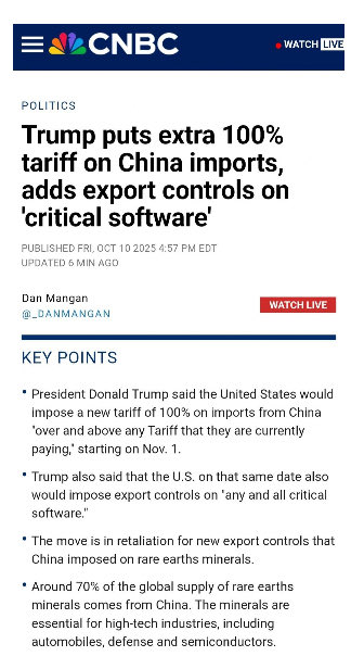Graywolfmka1981's tweet image. #Trump announced that as of November 1, it will apply an additional 100% #customstariff to all taxes applied to #China.

In addition, #export restriction is coming to all critical software on November 1.

#Markets turned into #cryptos bloodbath.