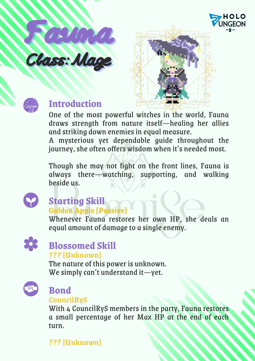 🌿【Character Intro – EP19】
A mysterious  witch who draws strength straight from nature itself. 
She heals and guides the party from behind the scenes.
As the core of the story, Fauna will stay by your side — all the way to the end of the world. ✨
#HoloDungeon
#FineFaunart