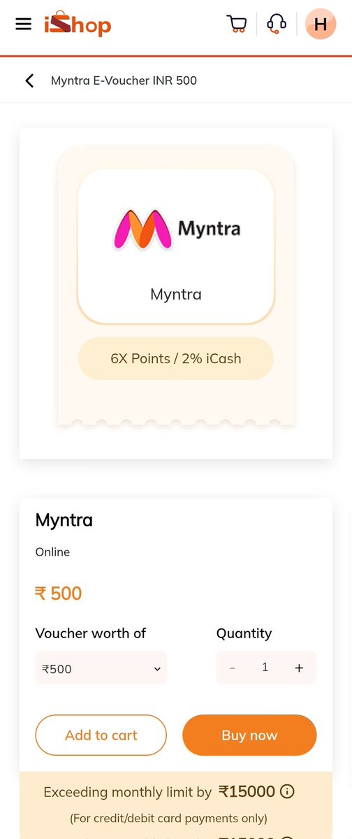 think_in_points's tweet image. Myntra GV monthly limit reduced to Rs. 10K/month in iShop!
It was Rs. 25K/month just a few days back and now I am sitting at -Rs.15K limit 😆
Looks like ICICI wants more equitable distribution for its Myntra GVs, which earlier were getting sold out within minutes because of the…