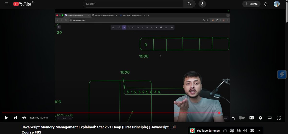 neuralnerd01's tweet image. Day 17/100 of #100DaysOfCode 🧠 @rohit_negi9 

Deep-dived into JavaScript Memory Management:
📦 Stack vs Heap
👨‍🍳 Call Stack (LIFO magic)
♻️ Garbage Collector
🧩 Value vs Reference
🚀 V8 Engine — Smis, HeapNumbers, singletons
⚙️ Memory hierarchy: Disk → RAM → CPU Cache