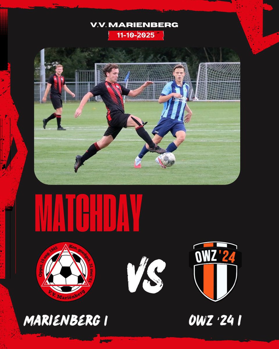 #MATCHDAY 
⚽️ : Competitie 4e klasse D 
🔢 : De KloosterDerby
🆚️ : Thuus tegen OWZ'24 
🏟 : Het Westerpark 
🕝 : 14.30u 
📢 : Arbiter Steven Vos
📸 : Gerrit Heine 
📲 : Live verslag via <a href="/vvMarienberg/">v.v Mariënberg</a> 
🥅 : 3-1⁉️
🚰 : 3e helft maar eerst 90 minuten voetballen 
#RZH Kop d'r Veur