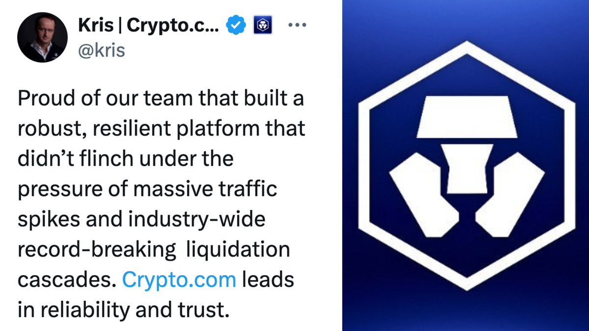 DegenerateNews's tweet image. NEW: CRYPTOCOM CEO @kris SAYS "PROUD OF OUR TEAM THAT BUILT A ROBUST, RESILIENT PLATFORM THAT DIDN’T FLINCH UNDER THE PRESSURE OF MASSIVE TRAFFIC SPIKES AND INDUSTRY-WIDE RECORD-BREAKING LIQUIDATION CASCADES"