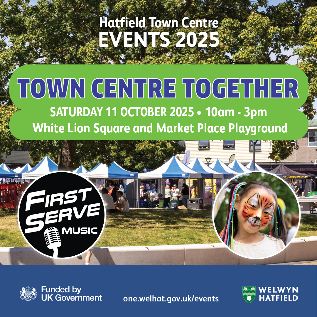 TODAY!

𝐓𝐨𝐰𝐧 𝐂𝐞𝐧𝐭𝐫𝐞 𝐓𝐨𝐠𝐞𝐭𝐡𝐞𝐫

Bring the family for a day of fun with live music from First Serve Music, magical entertainment, face painting, and plenty of smiles.
Explore the new playground in Market Place!

📆 TODAY!
🕙 10am-3pm
📍 Hatfield Town Centre

#UKSPF