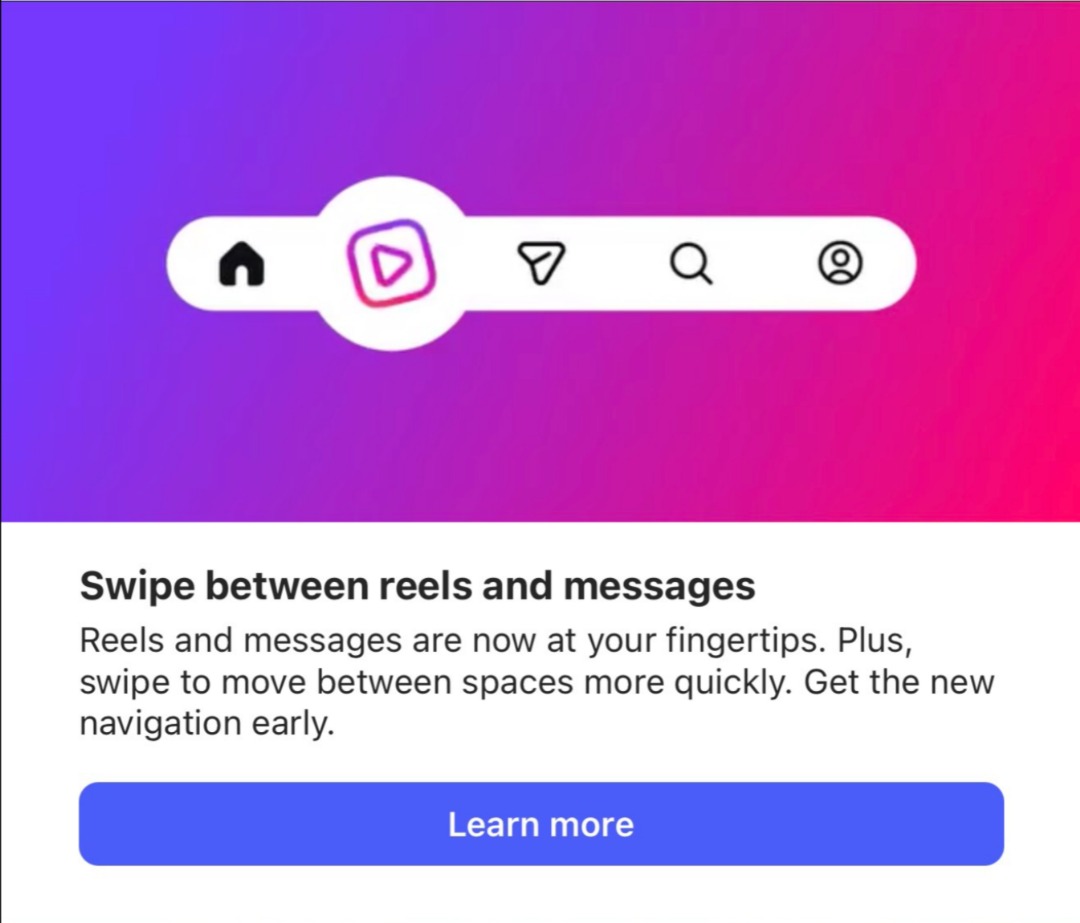 chiqastanley's tweet photo. Finally! @Meta decided to make adjustments to @instagram navigation.
I actually like the new navigation update, accessing messages feels easier. 
I've been long expecting this change cause I had subtle frustration with the previous one. "It's really now at your fingertips" kudos to the UX research team at @Meta @instagram