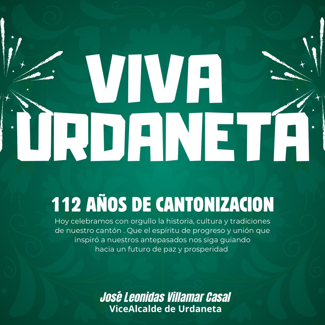 FabriVillamarC's tweet photo. “Los destellos que salen del alma,
Son el sol que iluminan tus campos,
! Gloria a ti! Urdaneta de encanto, tierra sacra que Dios prodigó”.
Salud Urdaneta #112Años 🎉🍾🙌🎆 https://t.co/iybtLwrsln