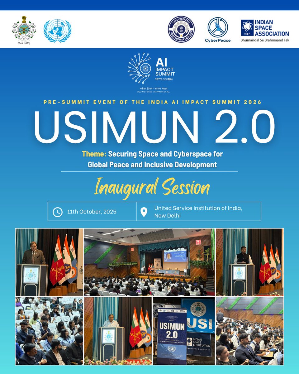CyberPeace Foundation (@cyberpeacengo) on Twitter photo Inaugural Session | #USIMUN 2.0 🌍
Kicking off USIMUN 2.0 with great enthusiasm at the <a href="/USIofIndia/">United Service Institution of India</a> New Delhi, a platform where young minds engage in dialogue and diplomacy for a better tomorrow.
🎯 Theme: Securing Space and Cyberspace for Global Peace and Inclusive Inaugural Session | #USIMUN 2.0 🌍
Kicking off USIMUN 2.0 with great enthusiasm at the <a href="/USIofIndia/">United Service Institution of India</a> New Delhi, a platform where young minds engage in dialogue and diplomacy for a better tomorrow.
🎯 Theme: Securing Space and Cyberspace for Global Peace and Inclusive