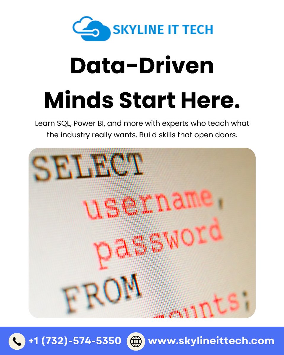 skylineittech's tweet image. 📊 Data-Driven Minds Start Here!

Learn SQL, Power BI, &amp;amp; more with industry experts at Skyline IT Tech.

Build the skills today that open doors tomorrow. 🚀
#SkylineITTech #DataAnalytics #SQL #PowerBI #TechTraining #LearnData #CareerGrowth #BusinessIntelligenceWould