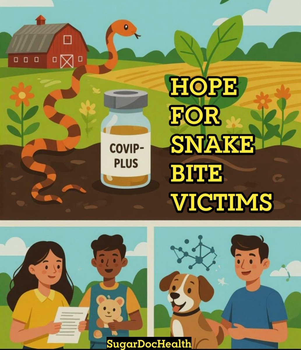SugarDocHealth's tweet image. Hope is on the horizon for snakebite victims.
Researchers have developed 𝗖𝗢𝗩𝗜𝗣-𝗣𝗹𝘂𝘀, a plant-based anti-snakebite vaccine designed to neutralise venom upon entry into the body. It serves as a preventive vaccine, not just a cure.
It’s safe for both humans and animals, and…