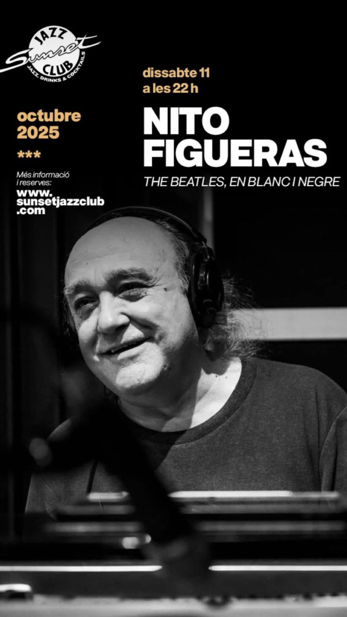 AVUI 11/10 a les 22h presentem THE BEATLES,EN BLANC I NEGRE al <a href="/SunsetJazzClub/">Sunset Jazz Club</a> 

RESERVES sunsetjazz-club.com/index/RESERVES…