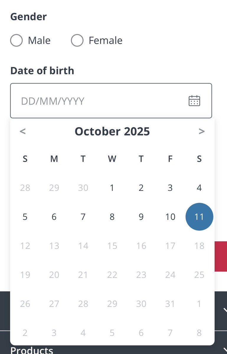 bashrahman's tweet image. Poor UI/UX decision to use this calendar format for DOB mandatory field.
For example, someone age 35 needs to tap/click for at least (35x12) time to get to the right birth month.
Just use that scrollable day/month/year for DOB ok? Make life easier/