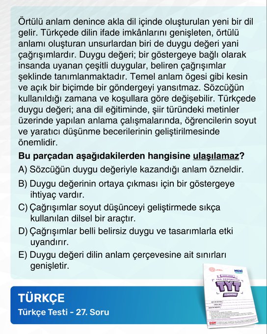 First image shows bold blue text Dikkat Cekici Sorular with purple TYT form dated 22-28 Eylul 2025 including AYT and GSM sections and MEBI logo at bottom. Second image displays Turkish test question 27 on paragraph analysis with options A through E and TYT header. Third image presents social sciences test question 1 on Gokturk history with options A through E and TYT header. Fourth image features geography test question 8 with world map highlighting regions in red and options A through E under social sciences test TYT header.