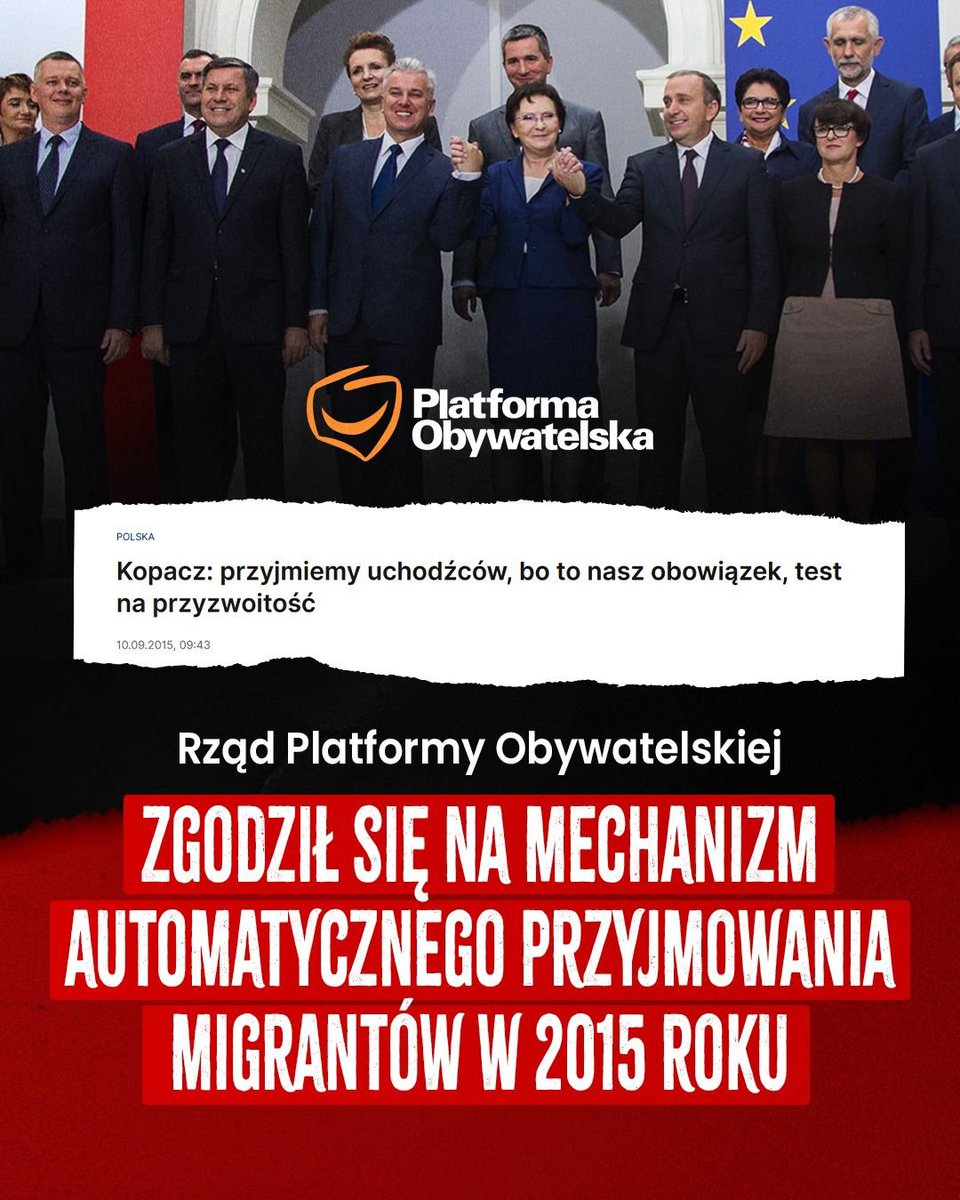 ‼️ To nie pierwszy raz.
🟥 W 2015 r. rząd Platformy Obywatelskiej zgodził się na automatyczne przyjmowanie migrantów.
⚫️ Dziś wracają do tego samego scenariusza. #MigranciTuska