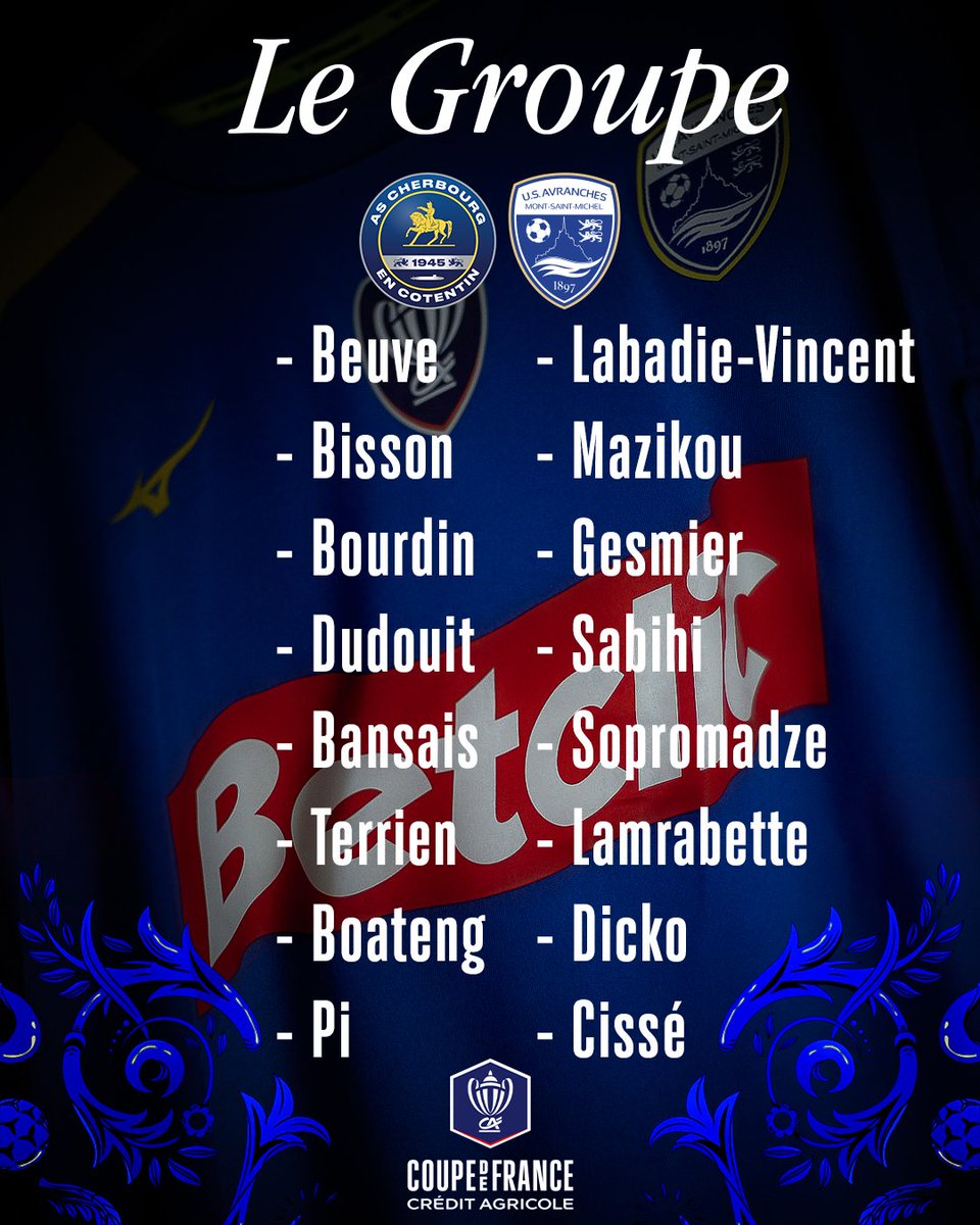 Découvrez les 16 joueurs sélectionnés par le coach pour ce 5e tour de Coupe de France face à l'AS Cherbourg ! 👀