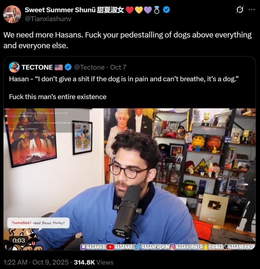 Hasan could kill someone on stream for no reason and his simps would still find a way to defend him.

Wild.