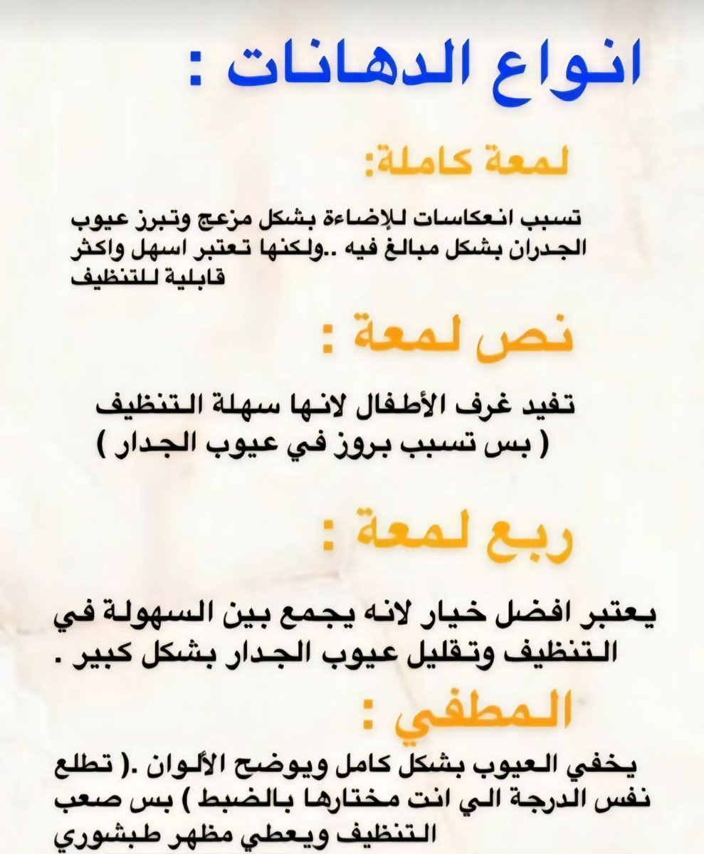 انواع الدهانات من حيث اللمعة