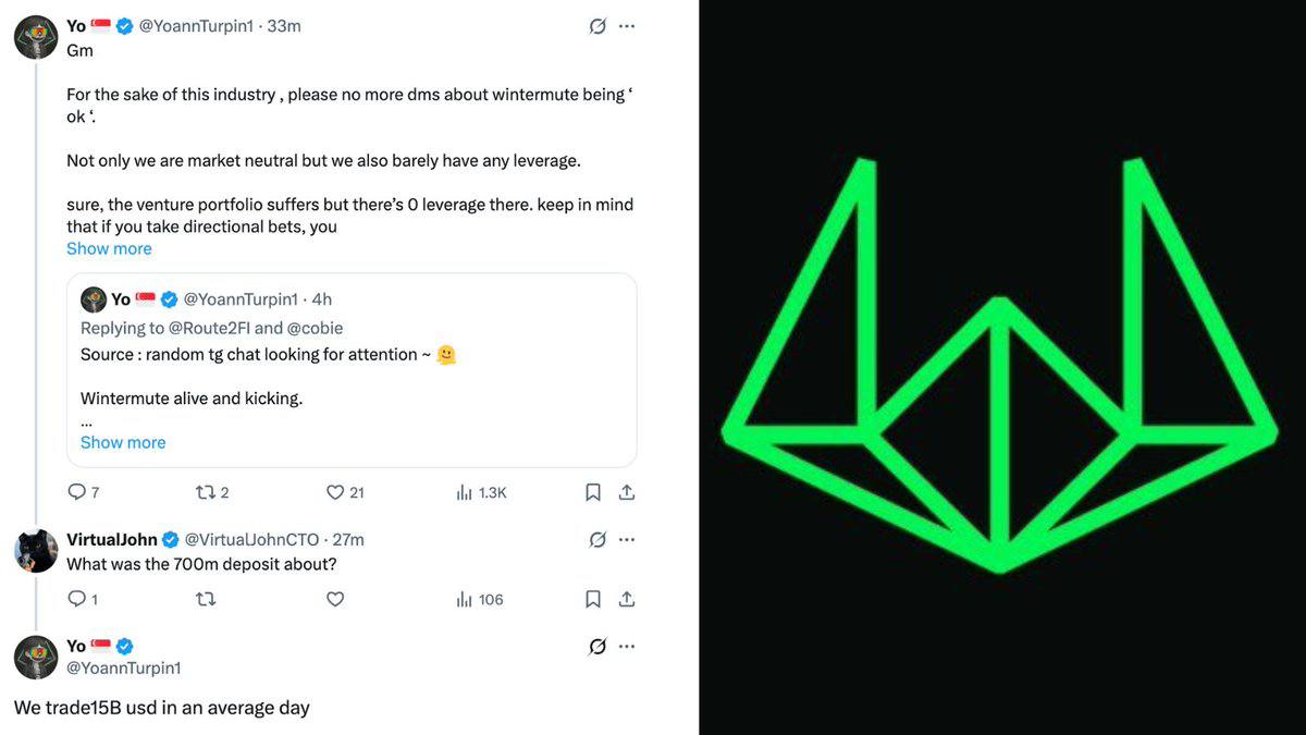 CryptoNewsHntrs's tweet image. 🚨 WINTERMUTE CO-FOUNDER YOANN TURPIN ASKS PEOPLE TO STOP SENDING DMS ABOUT FIRM&apos;S STABILITY 🚨

🗣️ &quot;WE MAINTAIN A MARKET NEUTRAL POSITION WITH MINIMAL LEVERAGE.&quot;
📉 VENTURE PORTFOLIO IMPACTED BUT CARRIES ZERO LEVERAGE.

#Crypto #Wintermute #MarketNeutral #Leverage #CryptoNews