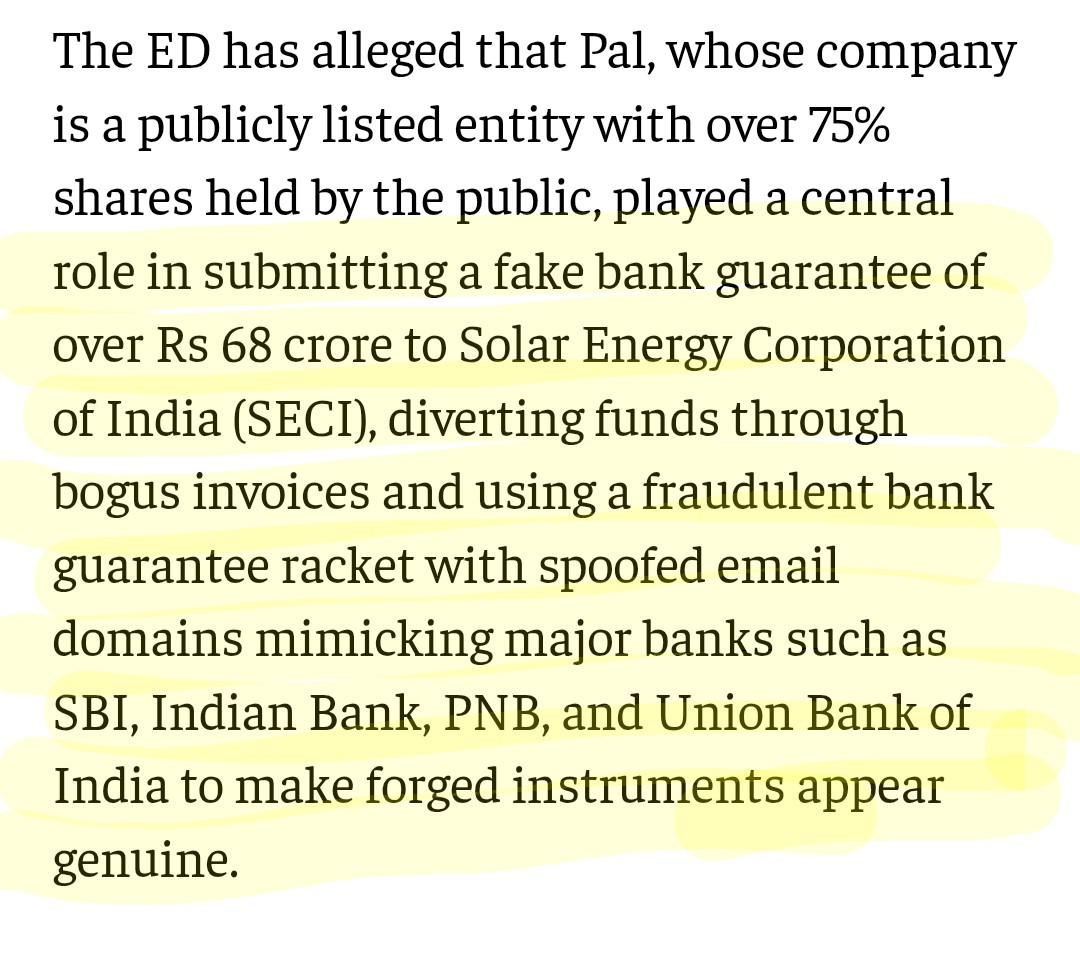 Good journalism always has an impact!

ED has arrested <a href="/reliancepower/">Reliance Power</a> executive over fake bank docs submission to <a href="/SECI_Ltd/">SECI</a>.

I reported in Nov'24 how R-Power faked email-id of <a href="/TheOfficialSBI/">State Bank of India</a>. It was not only allowed to participate but it won as well.