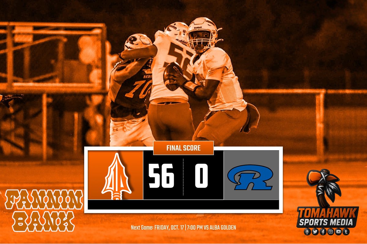 5️⃣0️⃣🍔

Honey Grove 56 Rivercrest 0
Final brought to you by Fannin Bank

Next Up Alba Golden at Home 10/17
#fnl #thsfb #thegrove #warriornation