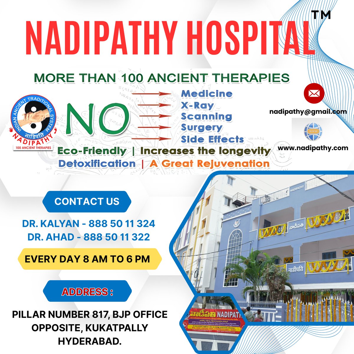nadipathy's tweet photo. Discover the magic of healing at Nadipathy Hospital, Kukatpally! Experience holistic, medicine-free therapies inspired by ancient Indian traditions—over 100 unique treatments with zero side effects 
Visit us   Pillar No: 817, Opposite BJP Office Street, Kukatpally  Hyderabad. https://t.co/FVdePx6ly6