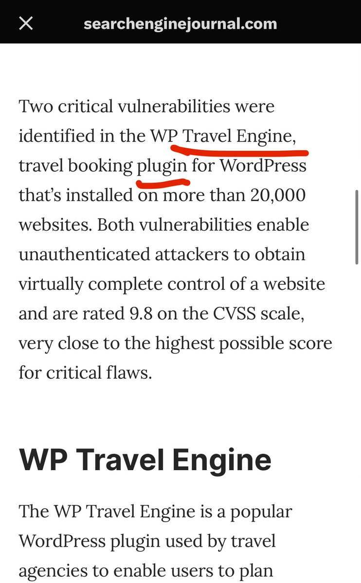 MarcoAlmeidaPT's tweet image. Wrong. Not WordPress Vulnerabilities.
Why are you using clickbait on the post title and tweet, when you are fully aware of the real issue, as you mention on the post content?