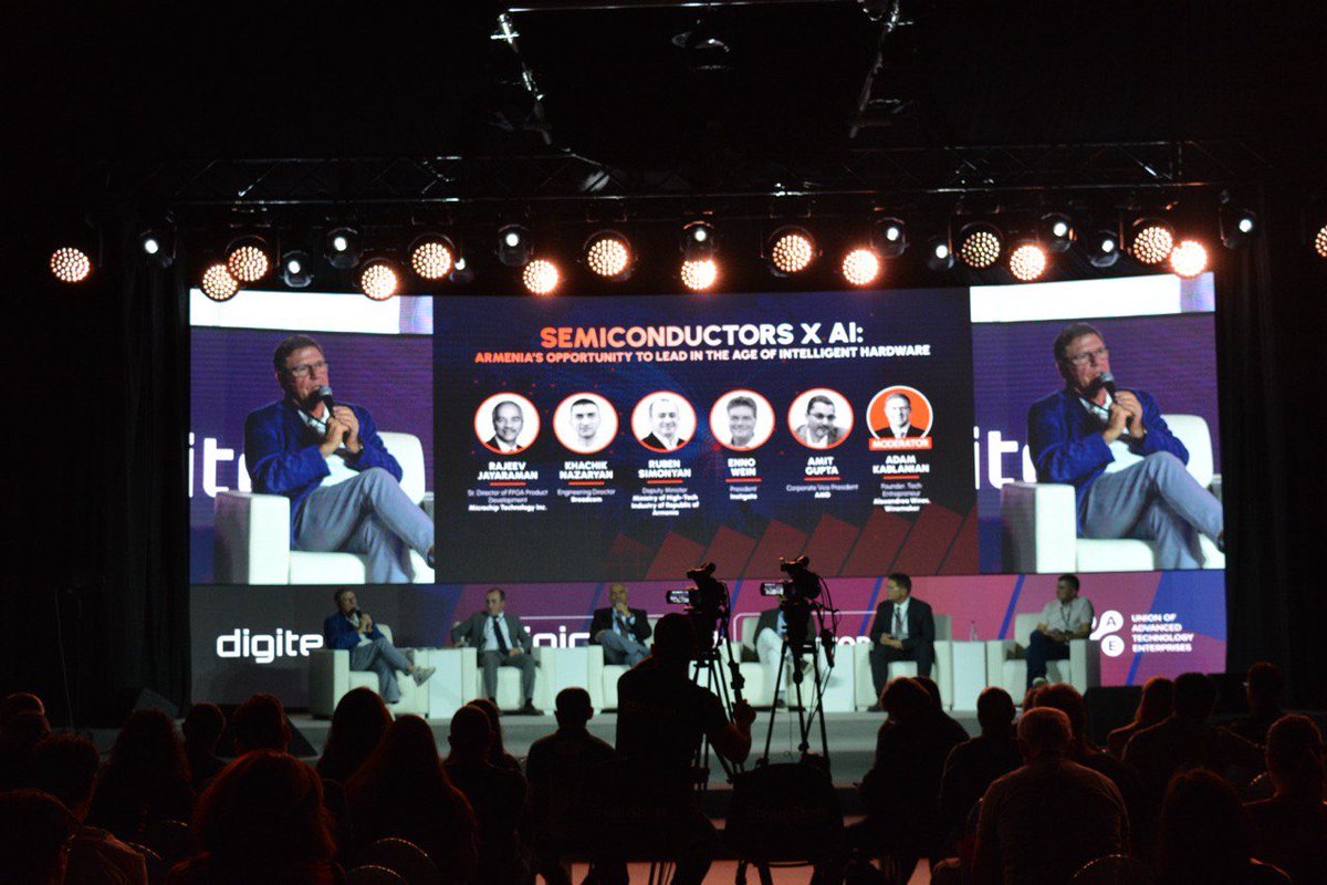 AdamKablanian's tweet image. Honored to moderate one of the most important conversations at Digitec today — where AI meets semiconductors and Armenia’s future
The energy was incredible, and the vision is bold:
Armenia is not just catching up — we’re ready to lead.
#Digitec2025 #AI #Semiconductors #Armtech