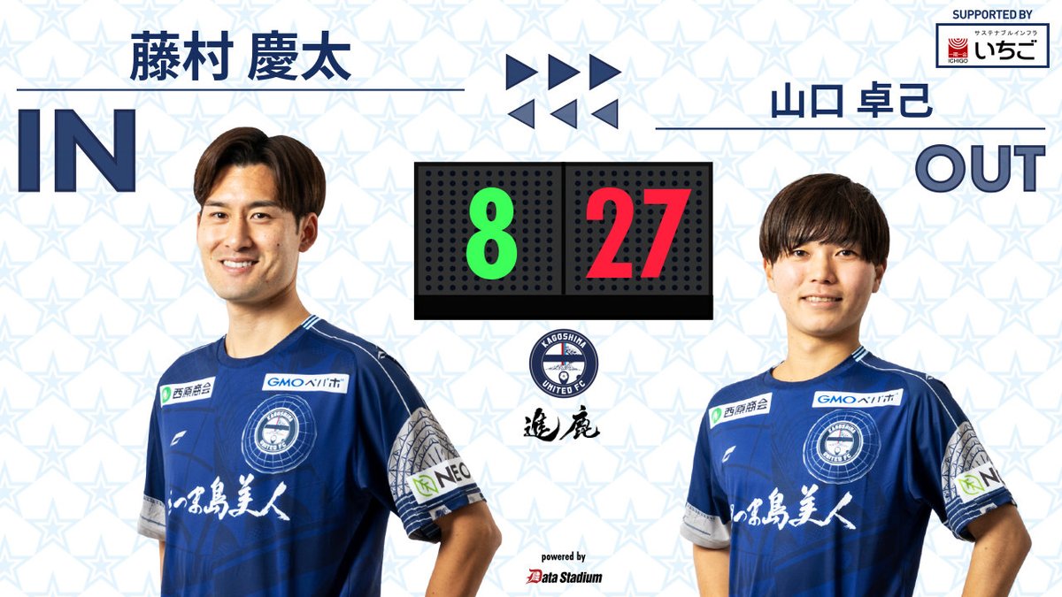 明治安田J3リーグ 第31節】 選手交代 後半30分 OUT🔄27 #山口卓己 IN