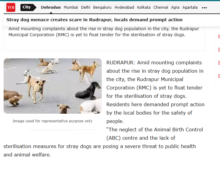 TravelsKunal's tweet photo. People in Rudrapur scared of stary dogs (Uttarakhand)

Source: Times of India

@Dept_of_AHD, @India_NHRC,@KartiPC,@VijayGoelBJP, @DARPG_GoI @MoHFW_INDIA @LalanSingh_1, @narendramodi,@MLJ_GoI , @PMOIndia @AtulGargBJP, @GeorgekurianBjp, @spsinghbaghelpr, @MoHUA_India, @Min_FAHD https://t.co/q99ljahXPH