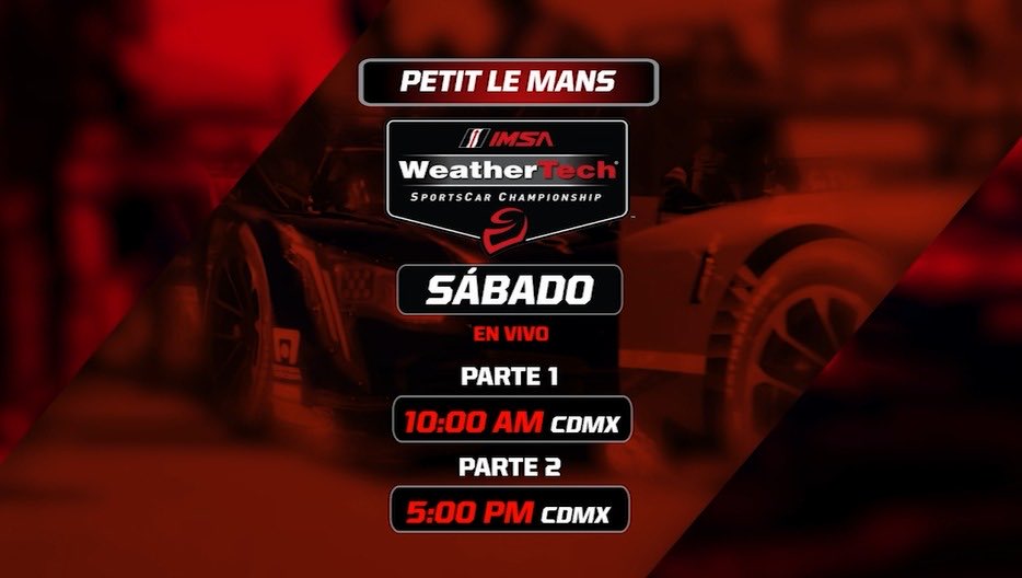 Ha llegado el día y un reto enorme pondrá a prueba a los pilotos 🛞

No se pierdan la IMSA 10 horas de Petit Le Mans este sábado en <a href="/FOXSportsMX/">FOX Sports MX</a> 2️⃣

Se las llevarán mi partner <a href="/elpatogalindo/">🏁 El Pato Galindo 👊🏻🇲🇽</a> y mi querido <a href="/luisramv/">Luis Ramirez</a>

Terminando nos vemos con NASCAR Xfinity Series!