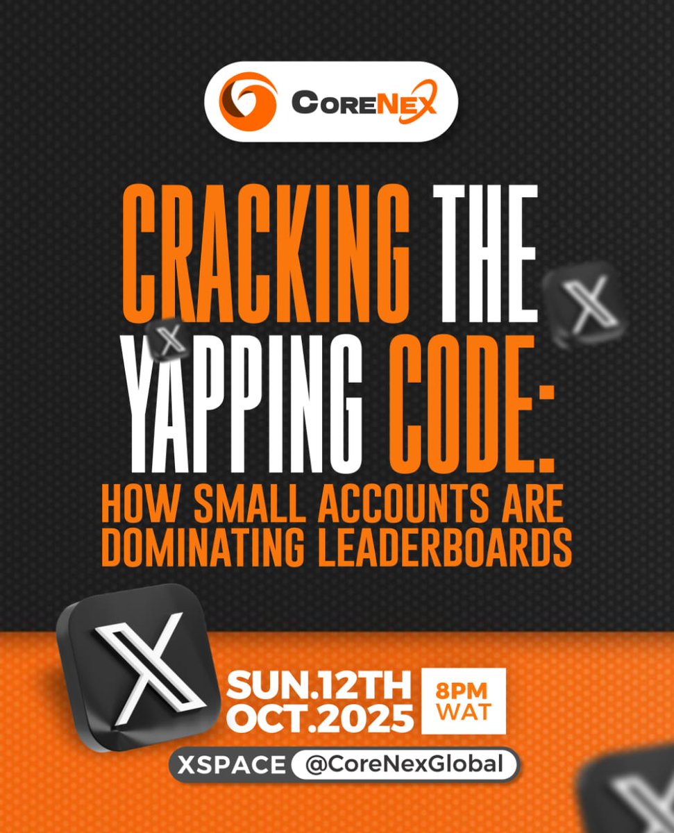 Heard About Yapping on the Timeline and Wondering What it's all about and how it works??

Already a Yapper but finding it hard to climb leaderboards as a small account?

Then this space is one you shouldn't miss. Set your reminders ASAP

x.com/i/spaces/1RDGl… 

Tomorrow by 8pm