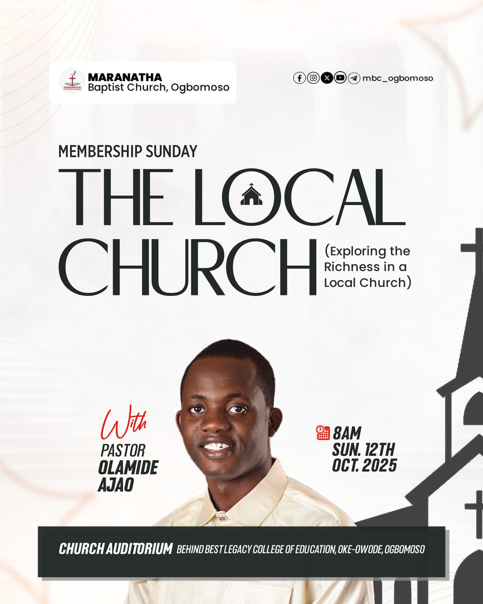 It's OCTOBER Special!

The local Church is God's design to raise and build up His people into the likeness of Christ.

Join us tomorrow for our Membership Sunday as we explore the RICHNESS in a Local Church.

You are specially invited. Don't miss it!
