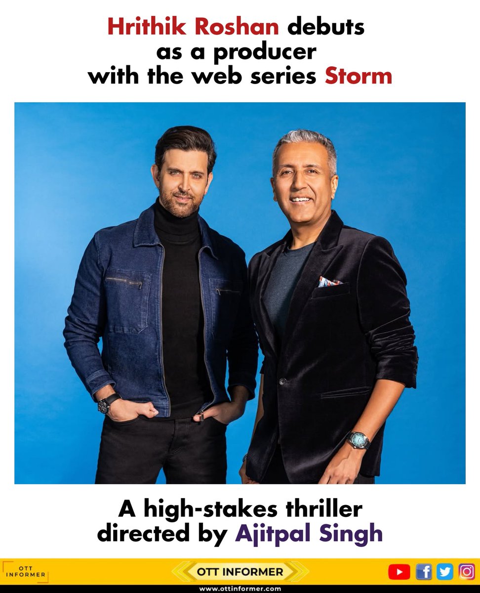 OTTInformer's tweet image. Hrithik Roshan makes his production debut with Storm!
#HrithikRoshan #StormWebSeries #ajitpalsingh #WebSeries #BollywoodNews #ott #ottinformer