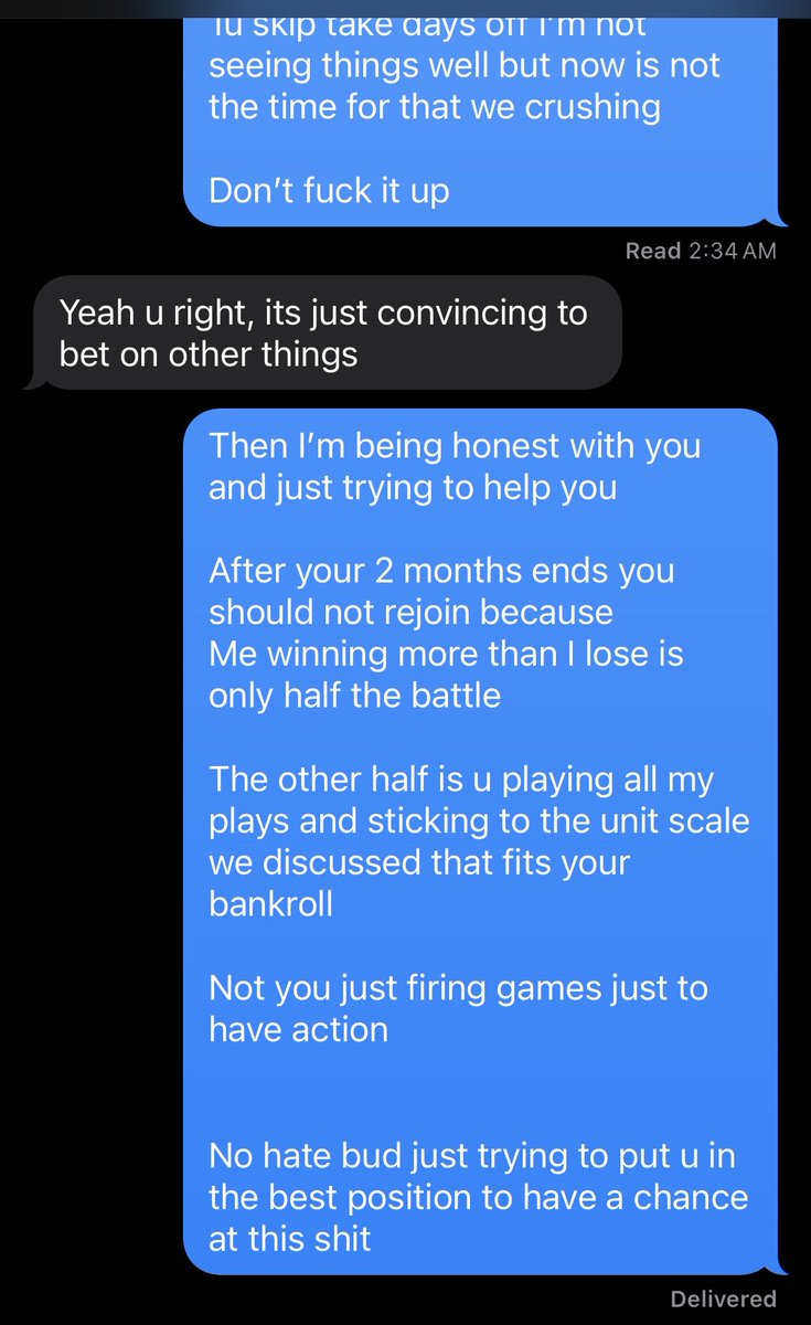 BigSmittySports's tweet image. It is very hard to win idc who you are but when some ppl buy your picks and don’t stick to a unit scale or fire their own games it makes it harder.

If you play your own games not many cappers will tell you this but I will 
Do not buy picks 

#Gambling𝕏 
#GamblingTwitter