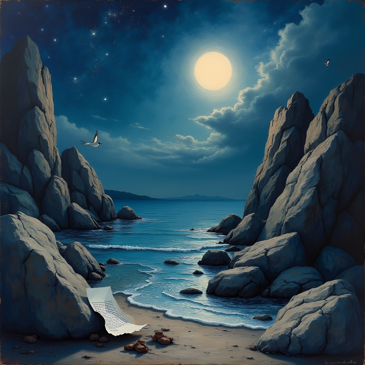 PromptSin's tweet image. Discover serenity under the moonlit sky 🌙✨ Embrace nature’s tranquility—visit your hidden paradise today! #Nightscape #SeasideVibes