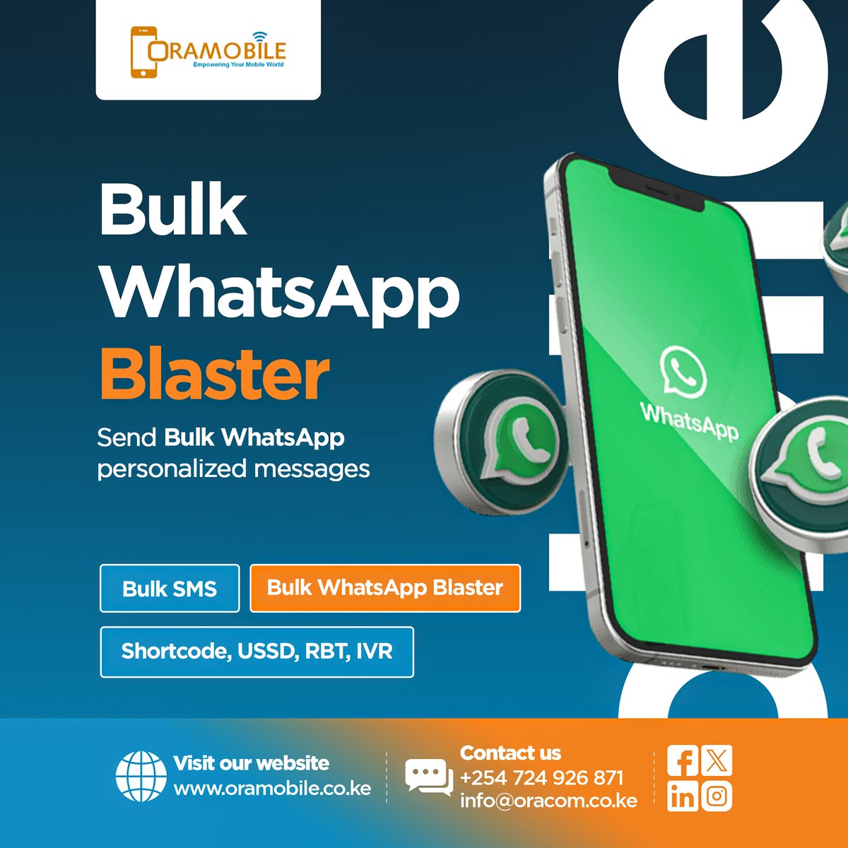 Even on weekends, your customers are online. Are you reaching them? With OraMobile, your brand stays connected 24/7 through SMS, WhatsApp, USSD, and more! Let’s grow your reach this weekend oramobile.co.ke

#BulkSmsWithOramobile Engineer alex mwakideu #CleanIsDignity