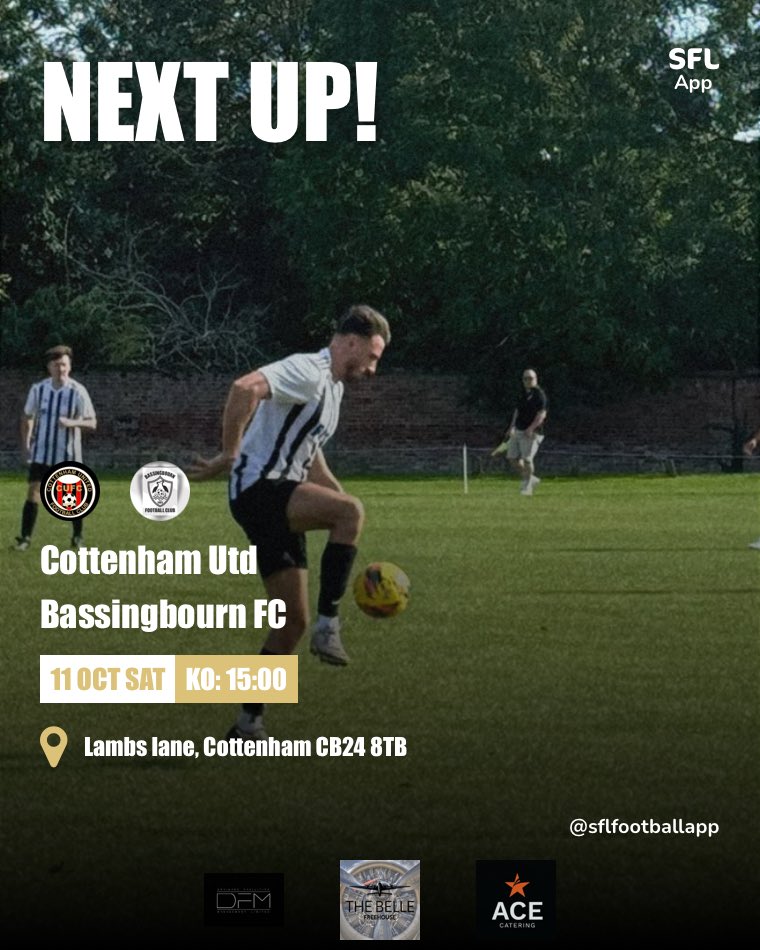 Back to league action today as we make the trip to face <a href="/cottenham_fc/">Cottenham United FC Official</a> 3pm kick off should be a cracker! 🖤🤍