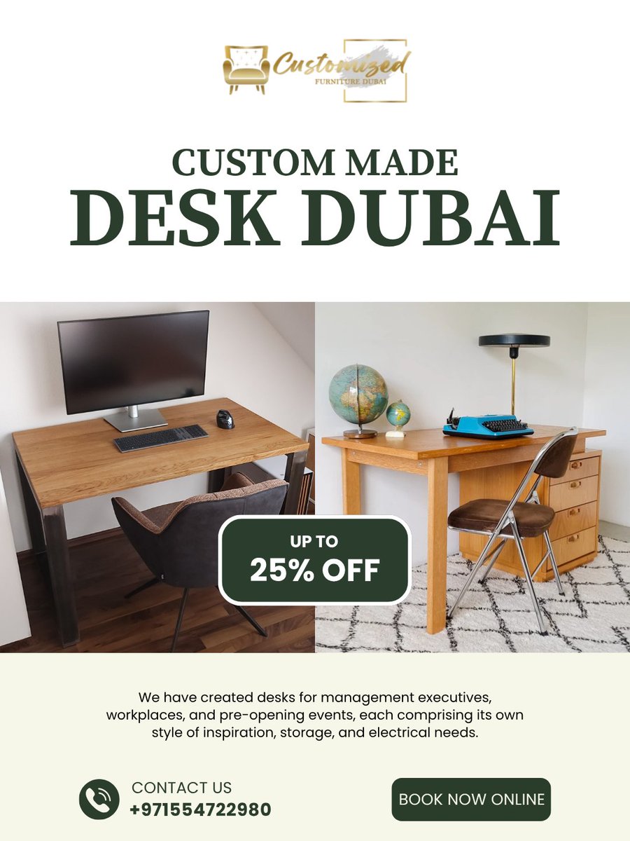 CustomizedDubai's tweet image. Upgrade your workspace with a custom-made desk 🪵
Crafted in Dubai for style, comfort & productivity — built to fit your space perfectly.
📞 +971 55 472 2980
🌐 customizedfurnituredubai.com/custom-made-de…
#CustomDeskDubai #OfficeFurniture #WorkspaceDesign #ModernOffice #BespokeFurniture