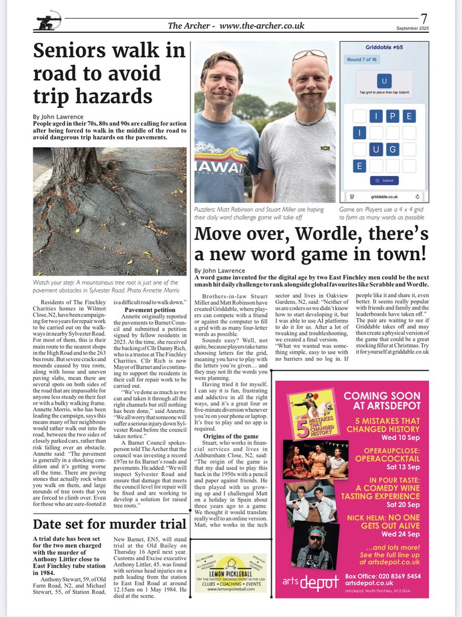 GriddableTeam's tweet image. Hi @reetacbbc 👋

We’re East Finchley locals behind Griddable, a new daily word game 🧩

We’d love you to try it — and we’ve even been featured in The Archer!
griddable.co.uk

#EastFinchley #Griddable #WordGame
