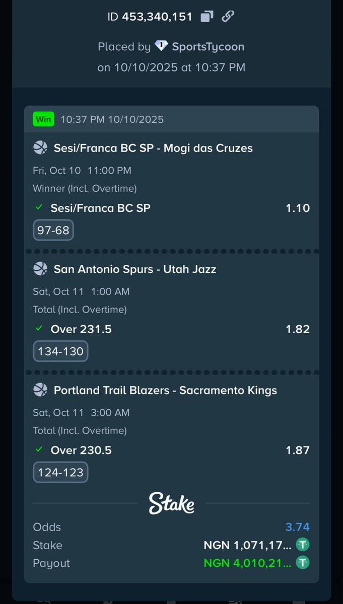 GreenTips01's tweet image. 4 Odds &amp;amp; 2 Odds won ☘️✨🔥☘️✨🔥✨
 
        ₦6 Million Paid Out  🧰 🧰

🚨Register STAKE here.👇👇
stake.com/?c=STYCOON

ℹ️ Promo Code ➡️ STYCOON