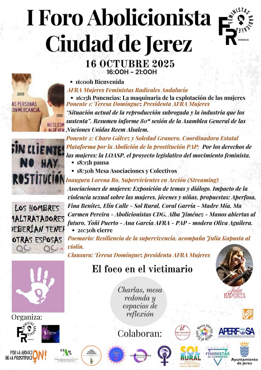 CIAMS_Coalition's tweet image. On 16 October, the 1st Abolitionist Forum of the City of Jerez, organised by
@AFRAmujeres
‘A space for meeting, reflection and struggle against prostitution, pornography, reproductive exploitation and all forms of sexual violence that oppress us.’ 
  ICASM is proud to count…