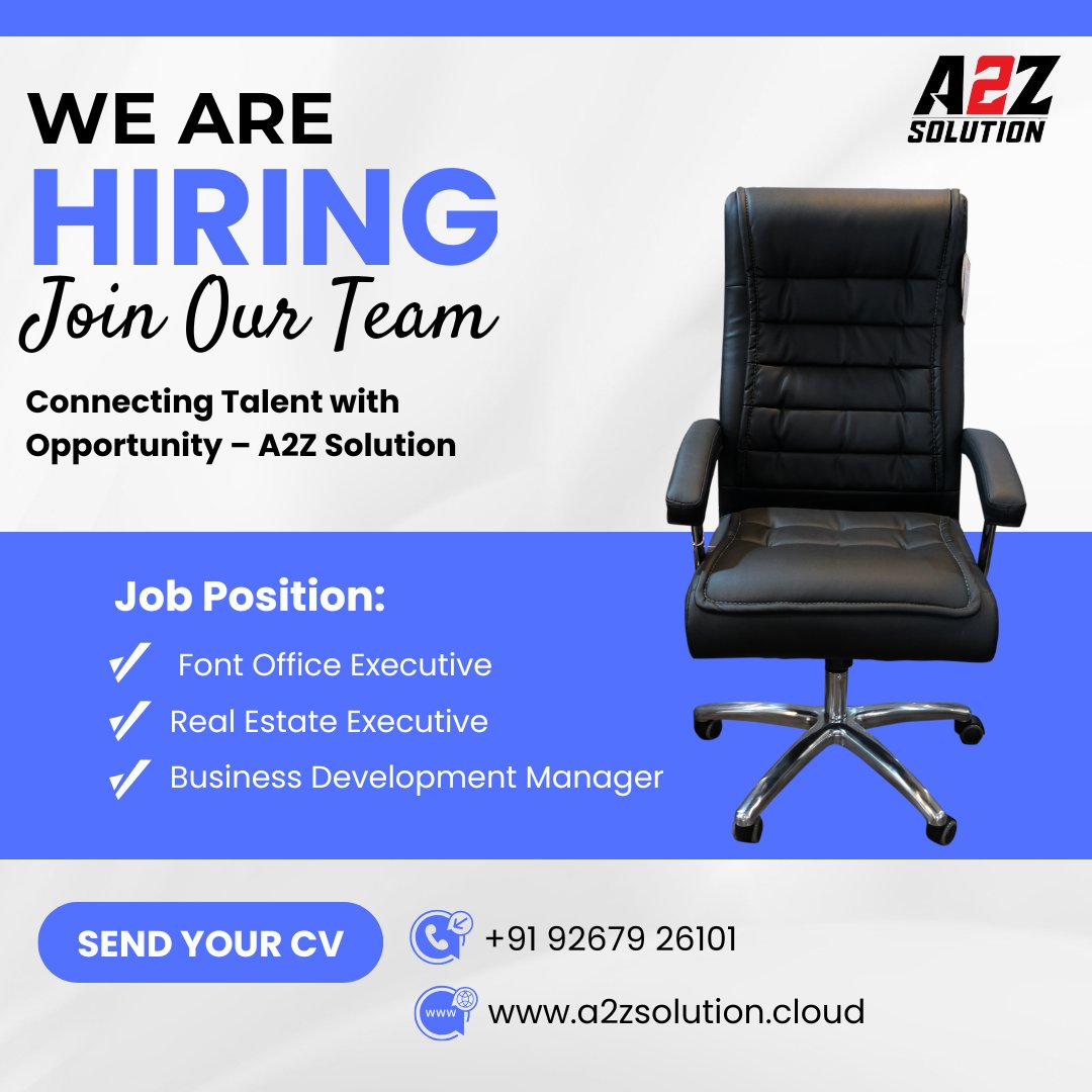 SunderBhati01's tweet image. We Are Hiring!
Connecting Talent with Opportunity – A2Z Solution
📌 Open Positions:
• Front Office Executive
• Real Estate Executive
• Business Development Manager

#A2ZSolution #WeAreHiring #JobAlert #CareerOpportunity #DelhiNCRJobs #RealEstateJobs #FrontOfficeExecutive