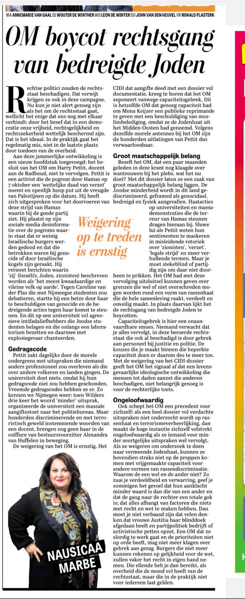 Topstuk weer van <a href="/nausicaamarbe/">Nausicaa Marbe 🇺🇦</a>

<a href="/Het_OM/">Openbaar Ministerie</a> boycot rechtsgang van bedreigde Joden 

Echt lezen! 👇