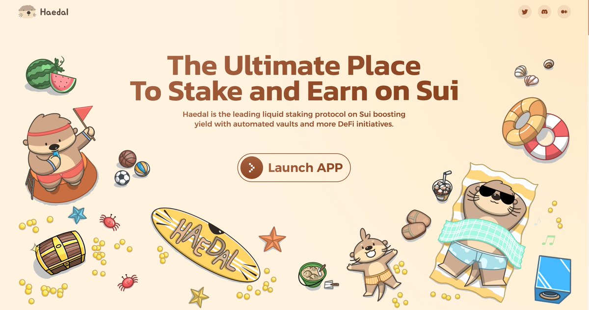 Haedal Protocol 宣传图片，展示海獭在 Sui 上进行 staking 的情景