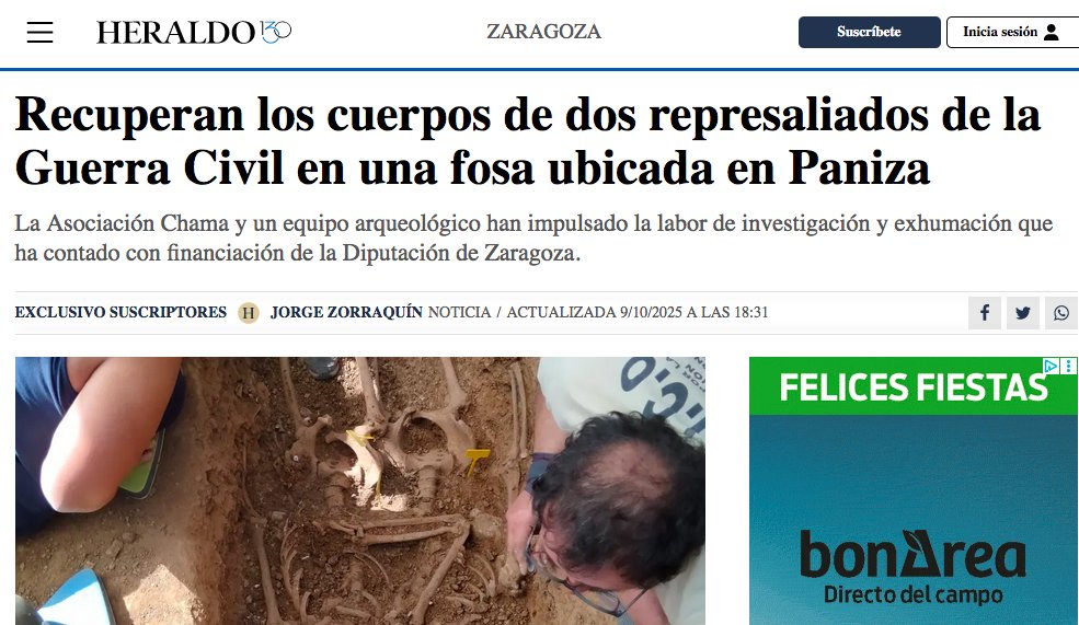 Digamos las cosas como son. No se ha recuperado dos "represaliados de la guerra civil".
Los cuerpos recuperados en Paniza son los de dos asesinados por el franquismo