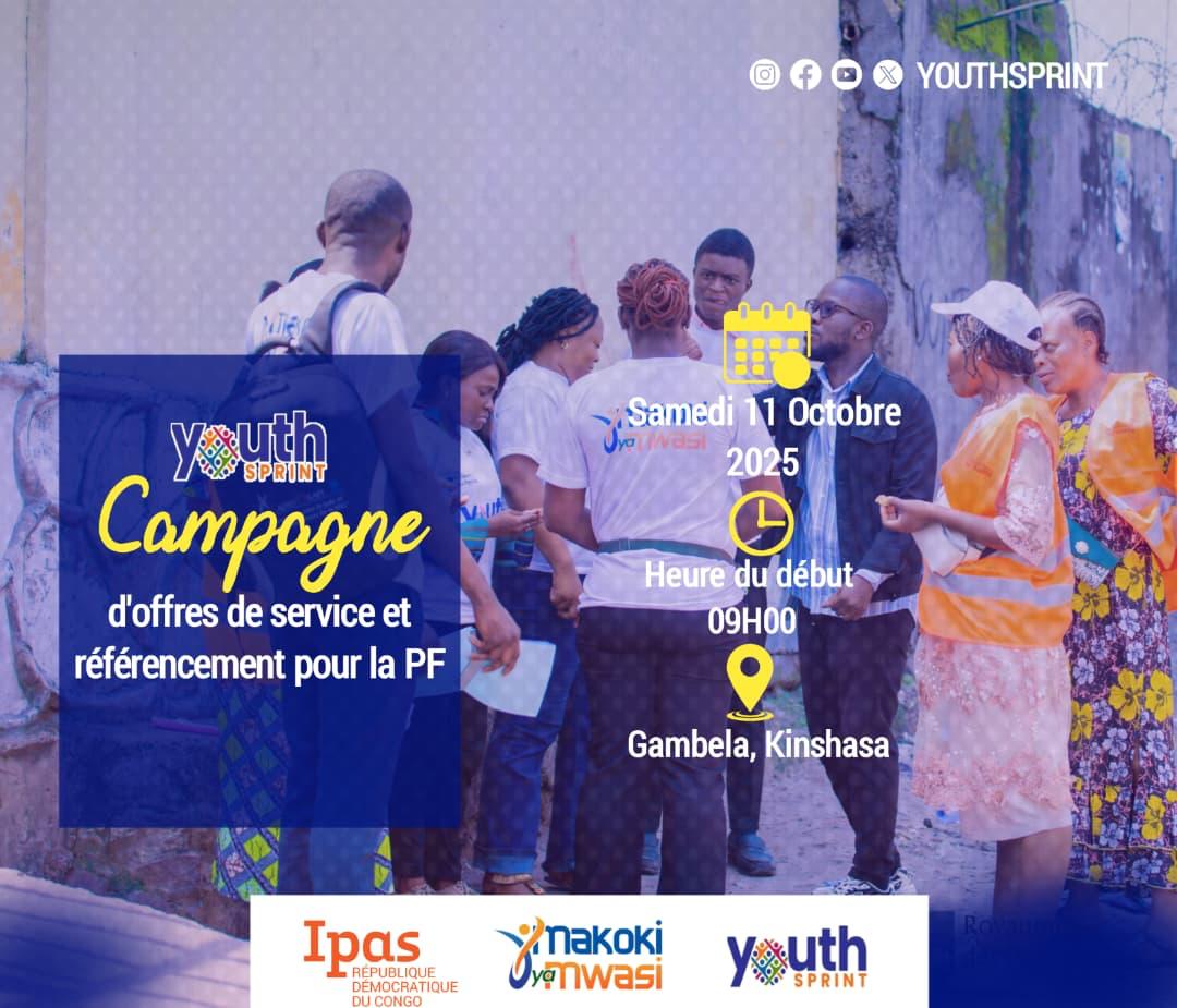 📢 C’EST AUJOURD’HUI !
#YouthSprint,  lancent à Gambela une campagne d’accès aux services de santé sexuelle et reproductive pour les jeunes.
📍 Gambela, Kinshasa
🕘 Dès 09h00
📜 En application de l’article 14 du Protocole de Maputo.
#MonCorpsMonChoixRDC