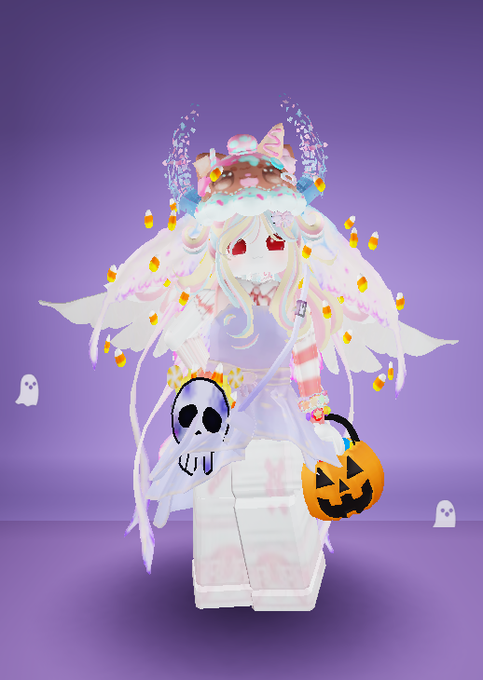 Goosecutehonk's tweet photo. hi guys!!! how are u today?? will u come play game "trick or treat" with me? the candies are so sweet, just like you~ 
- YUM YUM >w< -
code: 863D45
#Liffy #Halloween #RobloxOutfits #RobloxUGC #RobloxFashion https://t.co/5RvH6CQ7Xm