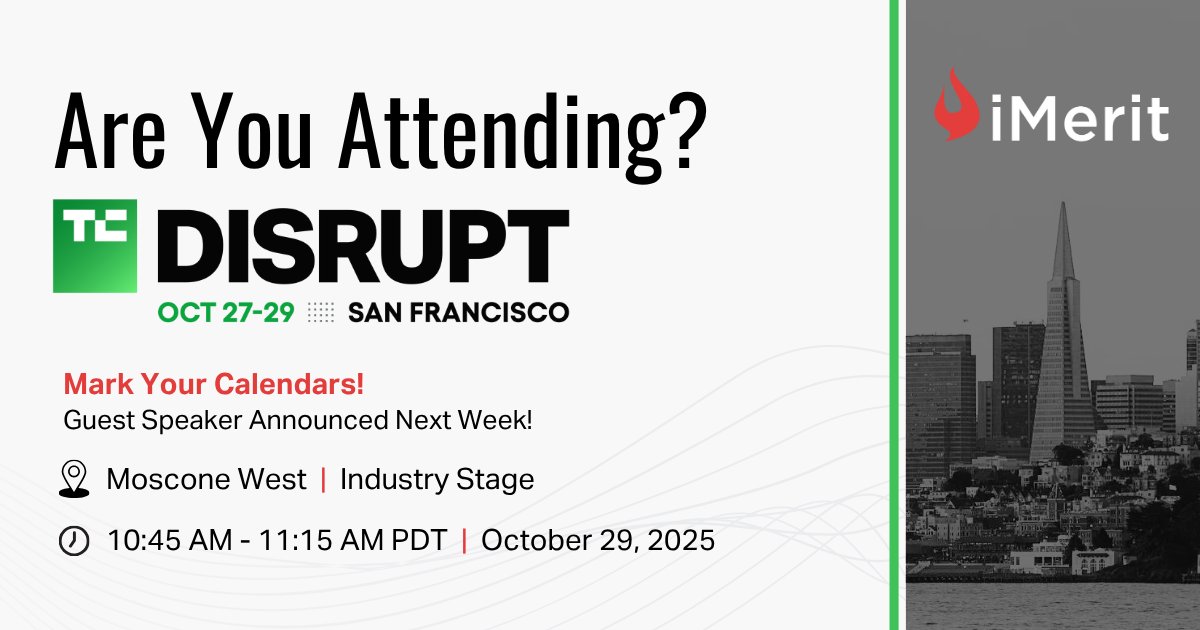iMeritDigital's tweet image. Mark your calendars for October 29th, don’t miss our speaker on the Industry Stage from 10:45–11:15 AM at @TechCrunch. More details coming soon!

#TechCrunch2025 #AI #DataAnnotation #iMerit #TechEvents #AIInnovation