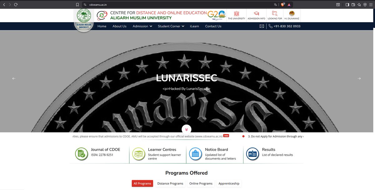 cyb_r21643's tweet image. cdoeamu.ac.in breached by #LunarisSec
@cyberfeeddigest
@H4ckmanac
@FalconFeedsio
#deface #hacking #databreach #pentest #cyberattack #cybersecurity #alert #news #team #legion
